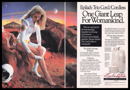 Epilady Trio 1980s Print Advertisement (2 pages) 1989 Legs Woman Mars Astronaut Fetch the Paper!