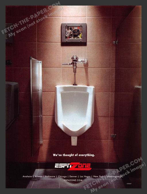 2005 Print Advertisement ESPN Zone T.V. Above Urinal Show Ad.