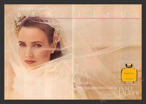 1984 Estee Lauder "Beautiful" Perfume Bride Print Advertisement (2 Pages)