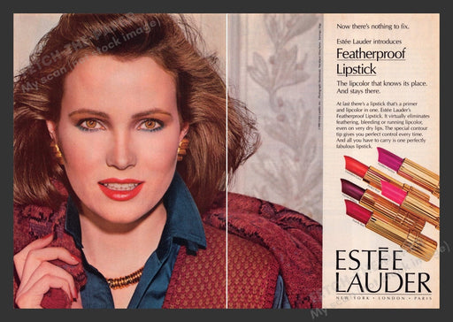 1984 Estee Lauder Featherproof Lipstick Print Advertisement (2 Pages)