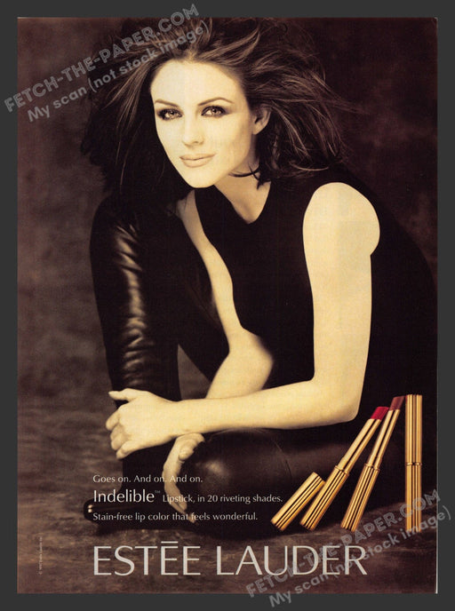 1997 Print Advertisement Estee Lauder Indelible Lipstick Elizabeth Hurley Sexy.