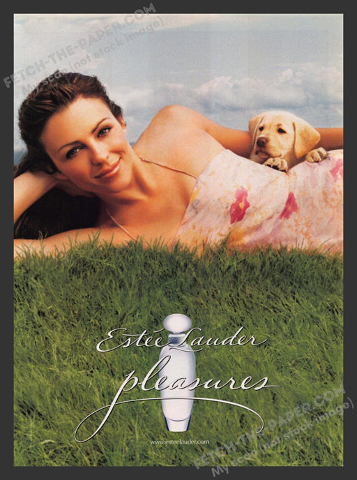2001 Print Advertisement Estee Lauder "Pleasures" Elizabeth Hurley Actress Ad.