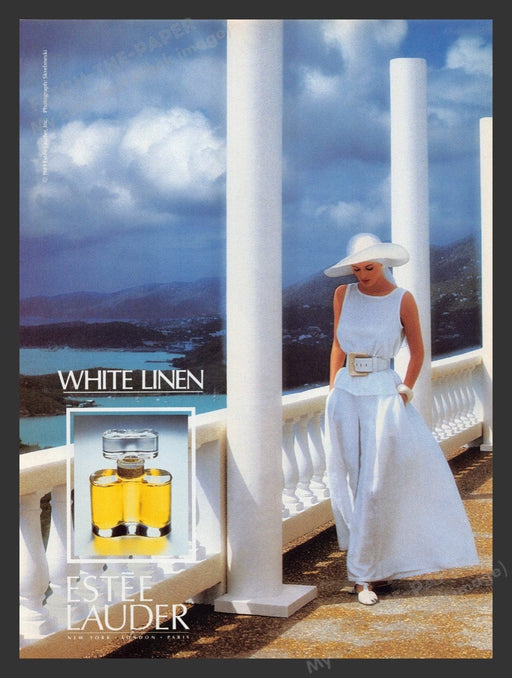 1990 Estee Lauder White Linen Island Veranda Print Advertisement Ad