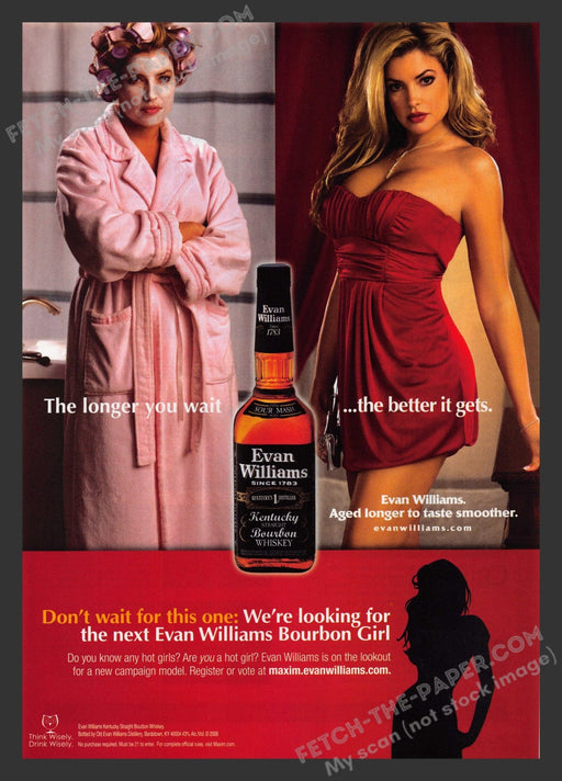 2008 Print Advertisement Evan Williams Robe to Sexy Red Dress Alcohol Ad.