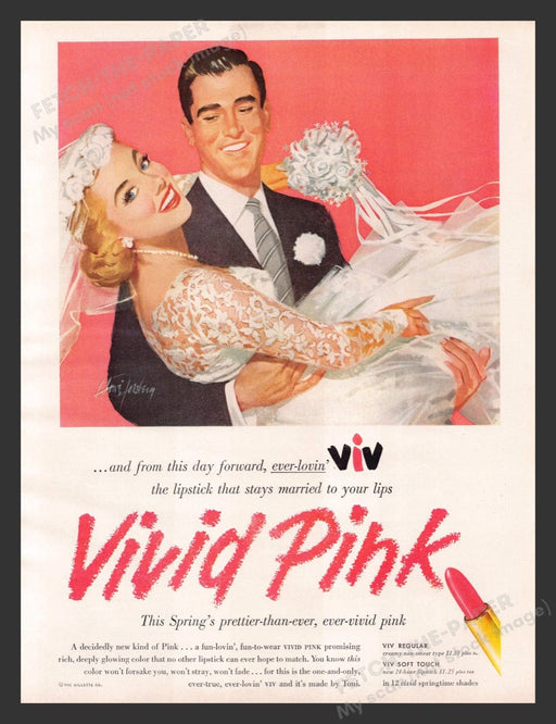 1956 Ever-lovin' Viv Pink Wedding Day Color Print Advertisement Ad