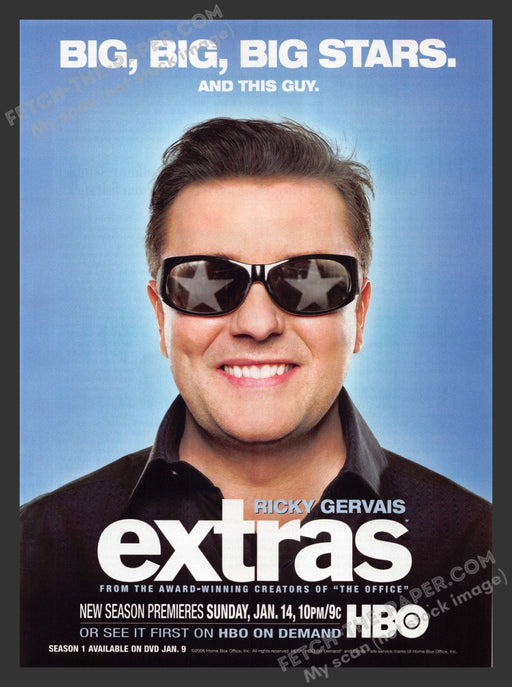 2007 Print Advertisement Extras HBO T.V. Show Ricky Gervais Celebrity Actor Ad.