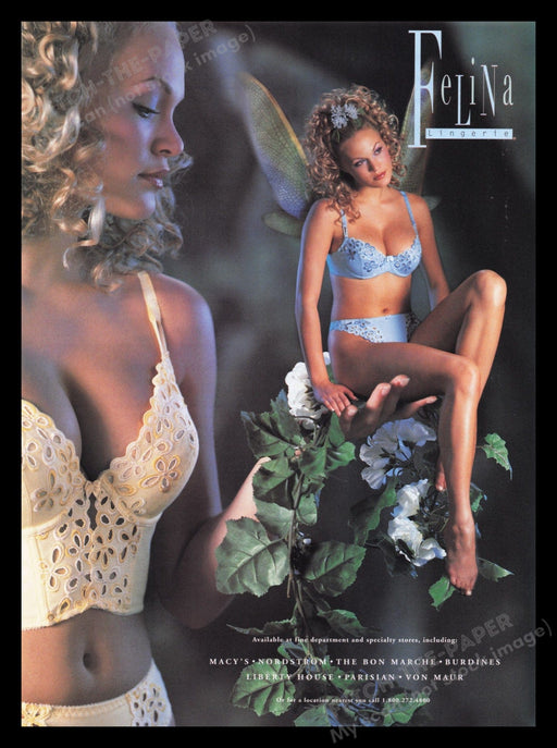 Felina 1990s Print Advertisement Ad 1998 Lingerie Flowers Legs Fetch the Paper!
