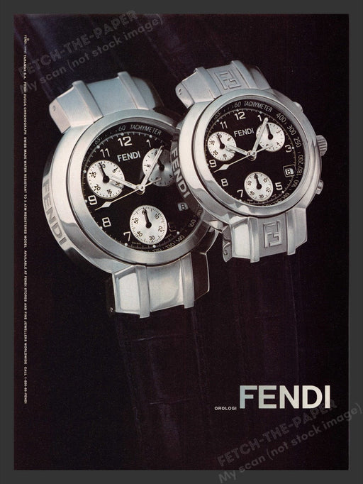 1999 Fendi Orologi Watches Black & Silver Print Advertisement Ad