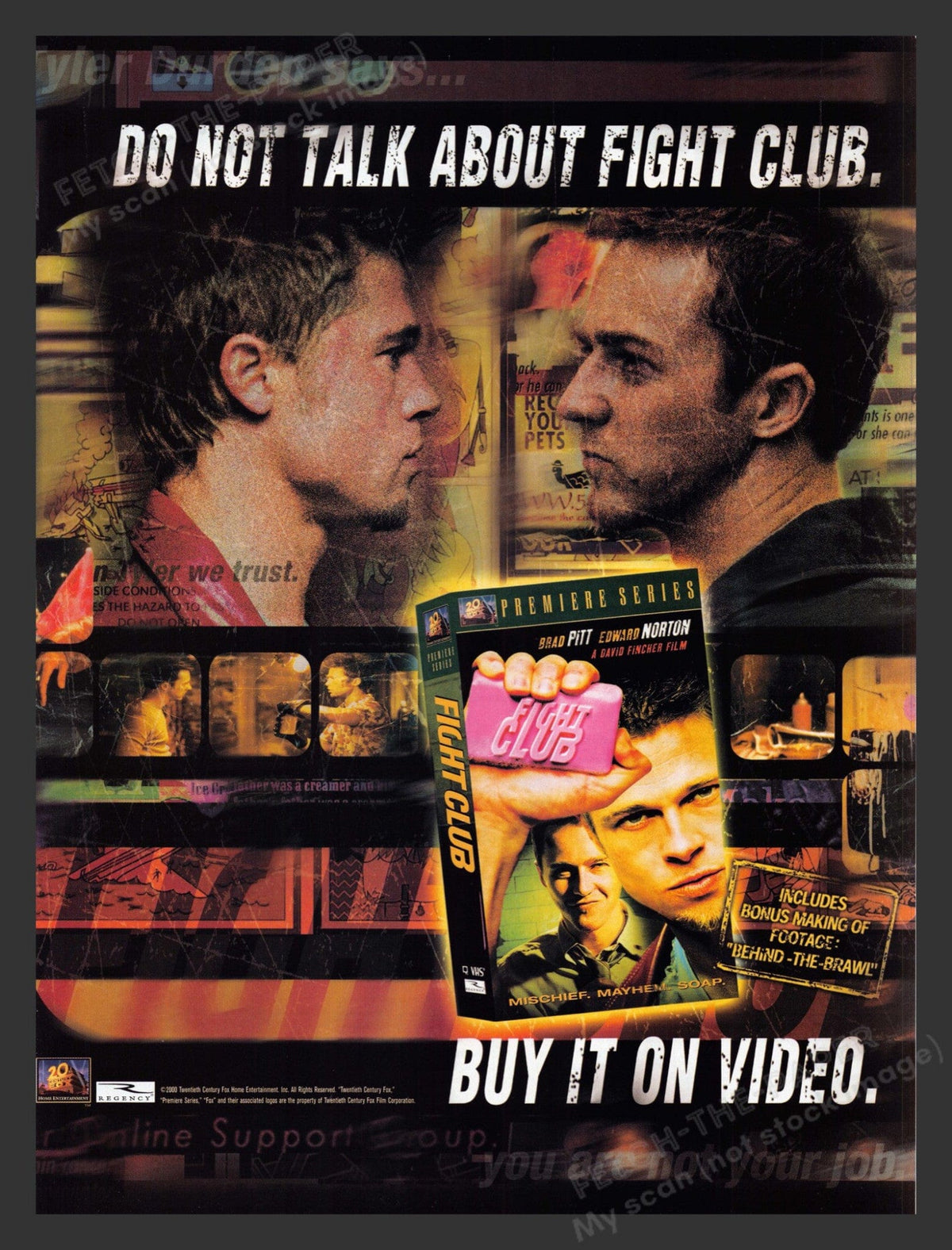 Vintage 2000 Fight Club Print Ad Brad Pitt, Edward Norton