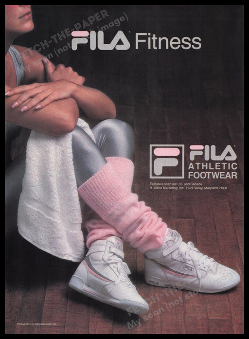 Fila Fitness Shoes 1980s Print Advertisement Ad 1986 Exercise Leg Warmers Fetch the Paper!