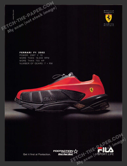 2002 Fila Shoes Ferrari F1 Print Advertisement.