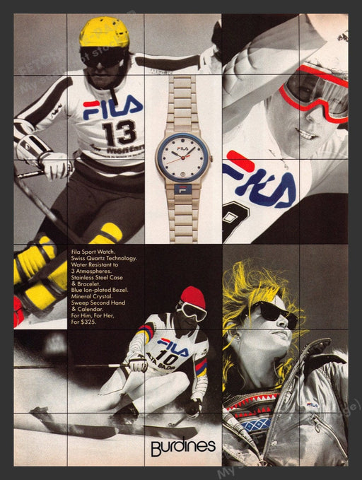 1987 Fila Sport Watches Downhill Skiing Print Advertisement Ad