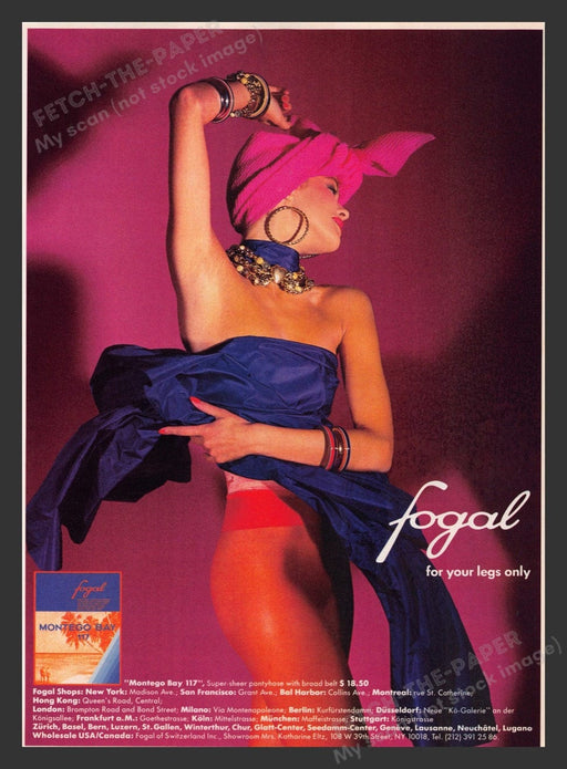 1984 Fogal Montego Bay 177 Colored Pantyhose Sexy Dancer Print Advertisement Ad
