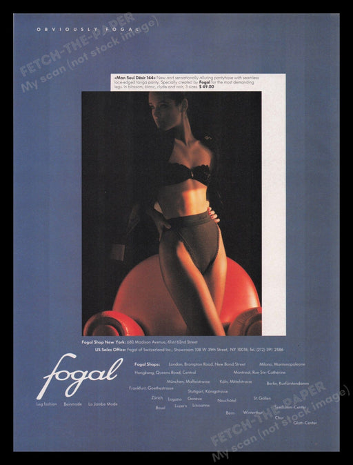Fogal Pantyhose 1980s Print Advertisement Ad 1985 Legs Seamless Fetch the Paper!