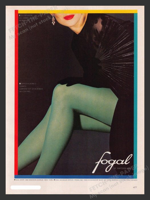 Fogal Tights Hosiery Green Legs 1980s Print Advertisement 1983 Fetch the Paper!