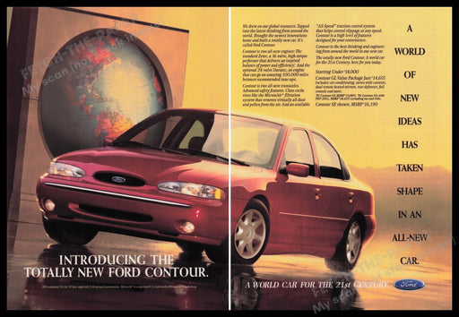 Ford Contour Car 1990s Print Advertisement (2 pages) 1995 Globe Fetch the Paper!
