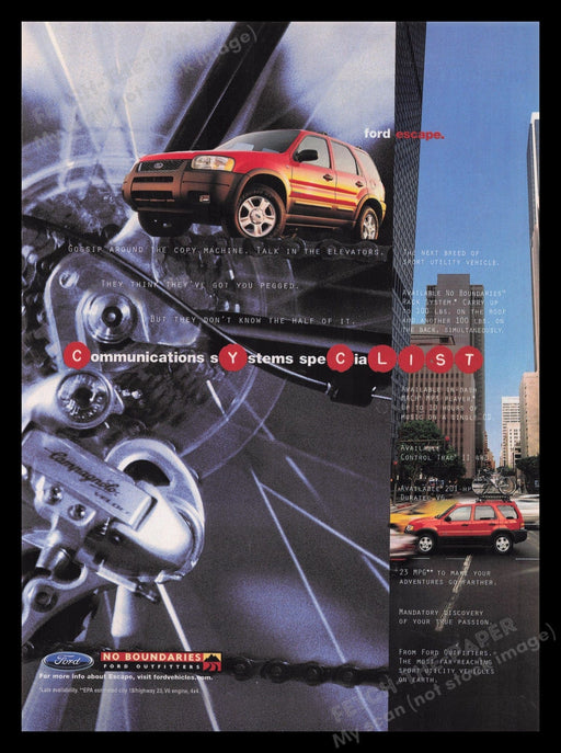 Ford Escape 2000s Print Advertisement Ad 2001 Cyclists City Fetch the Paper!