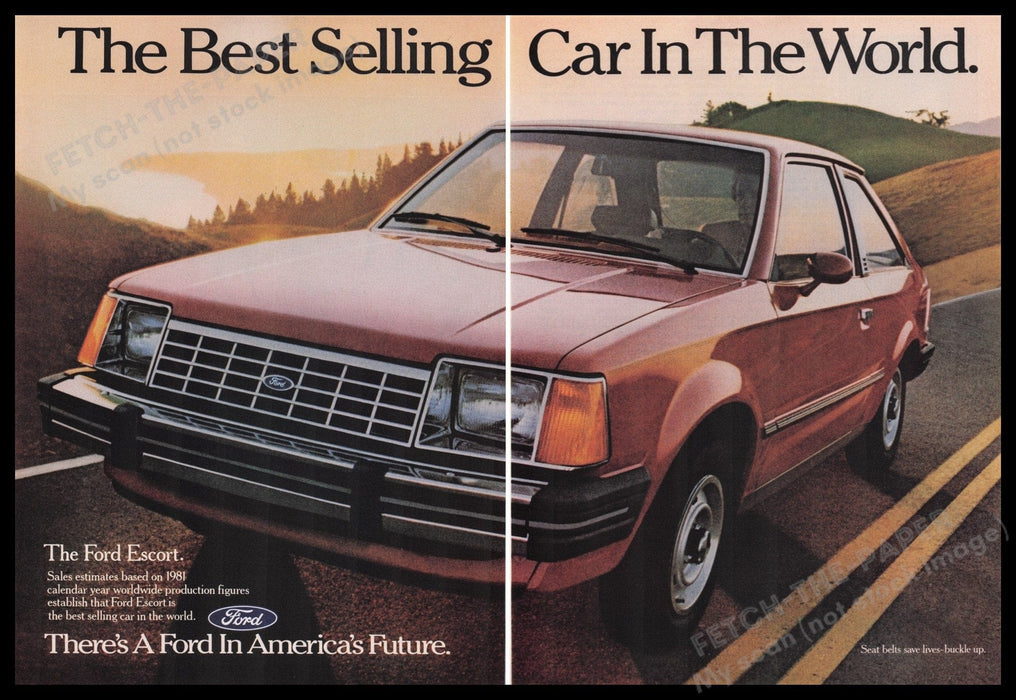 Ford Escort 1980s Print Advertisement (2 pages) 1982 Fetch the Paper!