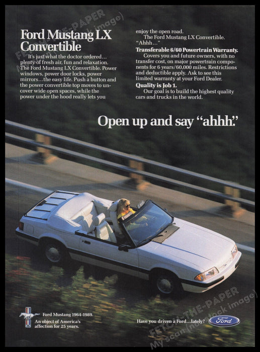 Ford Mustang LX Convertible Car 1980s Print Advertisement Ad 1989 Road Fetch the Paper!
