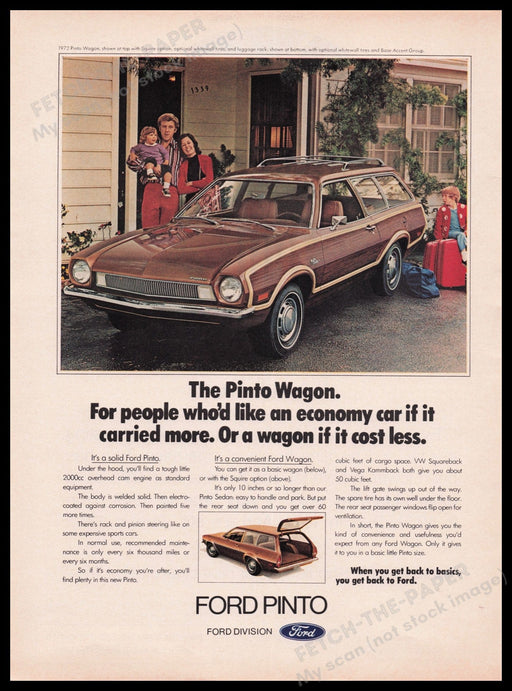 Ford Pinto Wagon 1970s Print Advertisement Ad 1972 Family Car Fetch the Paper!