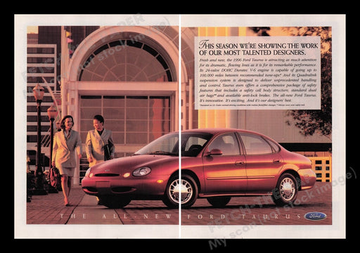 Ford Taurus 1990s Print Advertisement Ad (2 pages) 1996 Car Business Women Fetch the Paper!