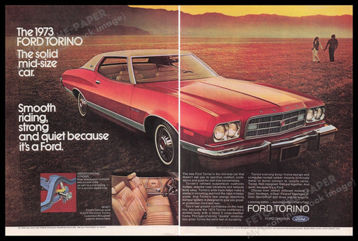 Ford Torino 1970s Print Advertisement Ad (2 pages) 1972 Car Fetch the Paper!