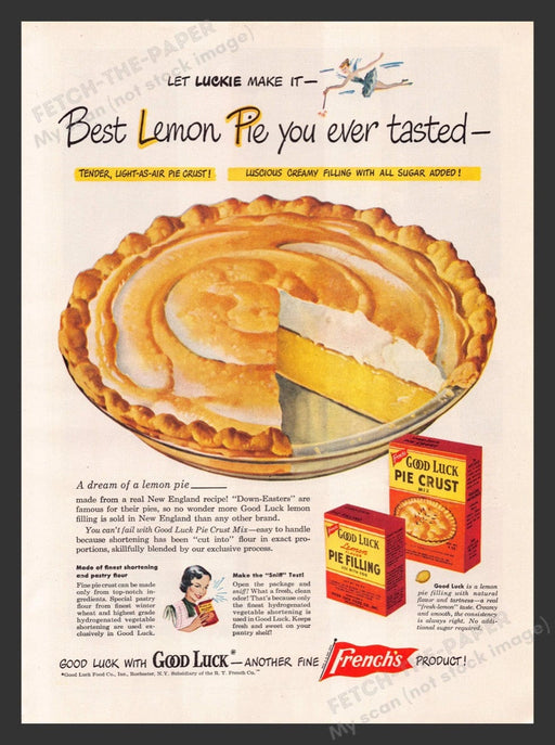 1948 French's Good Luck Lemon Pie Filling & Crust Print Advertisement Ad