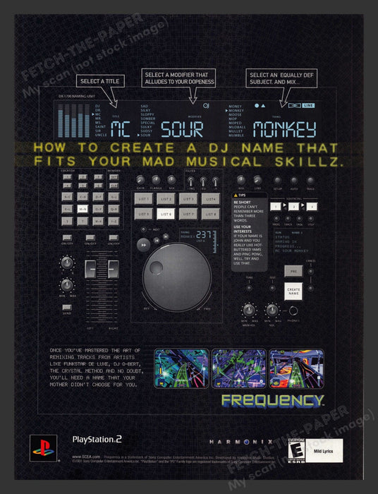 2002 Frequency Harmonix Video Game Print Advertisement.