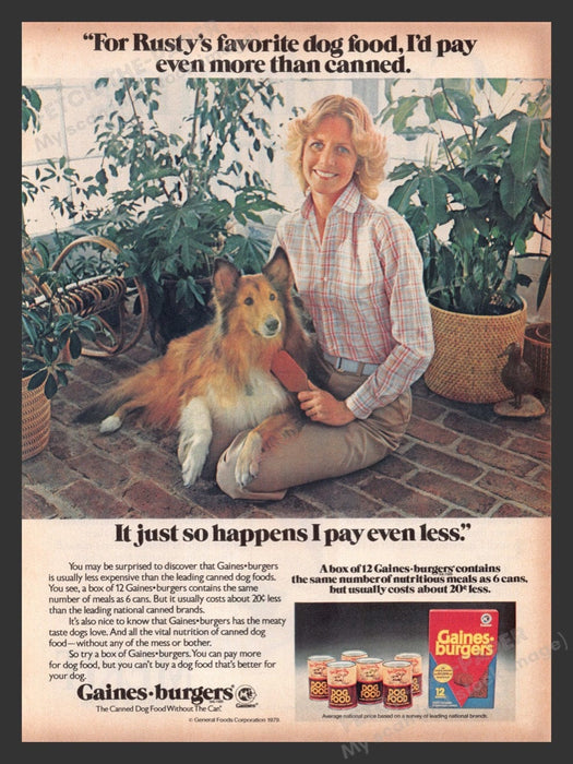 1979 Gaines-Burgers Dog Food Collie Print Advertisement Ad
