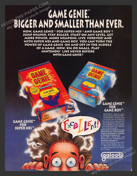 1992 Print Advertisement Game Genie for Super NES Game Boy Video Game Ad.