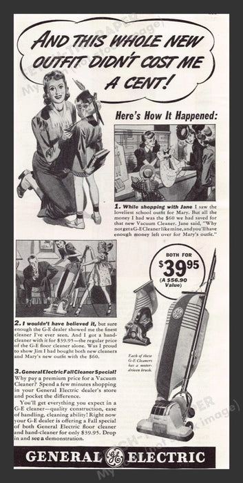 1940 General Electric Vacuum Cleaner Print Advertisement Ad