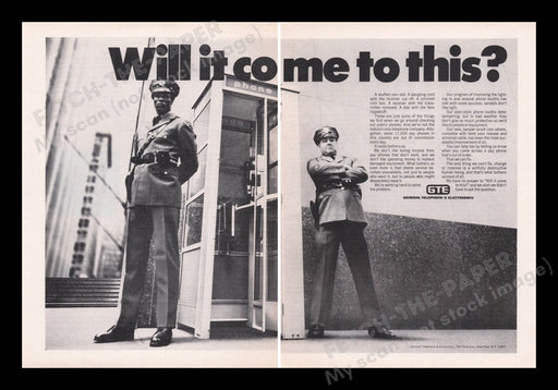 General Telephone & Electric 1970s Print Advertisement (2 pages) 1972 Fetch the Paper!