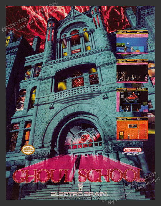 Ghoul School 1990s Video Game Print Advertisement Ad 1992 Nintendo Fetch the Paper!