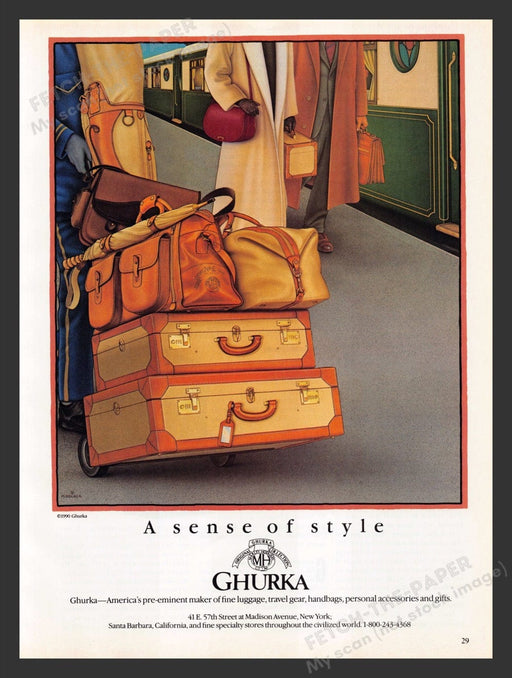 1990 Ghurka Fine Luggage Train Depot Illustration Print Advertisement Ad