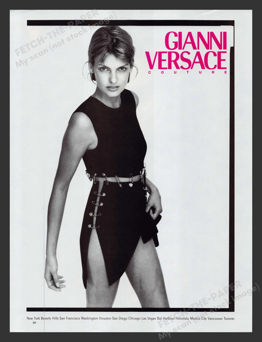 Gianni Versace 1990s Print Advertisement 1994 Linda Evangelista Legs Couture Fetch the Paper!
