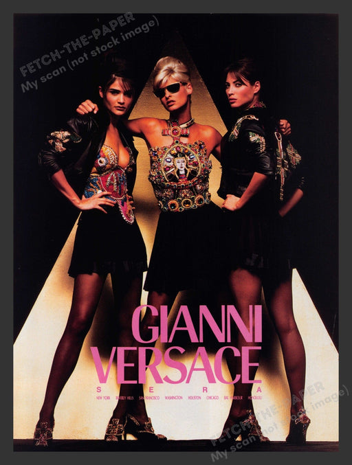 Gianni Versace 1990s Print Advertisement Valletta Evangelista Turlington Fetch the Paper!