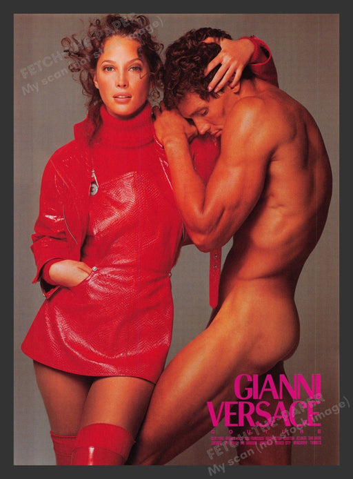 Gianni Versace Christy Turlington Naked Man Red 1990s Print Advertisement 1994 Fetch the Paper!