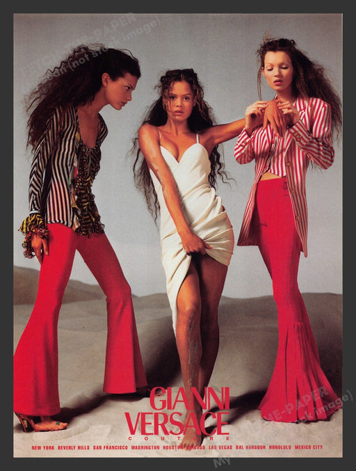 Gianni Versace Couture Kate Moss Bell Bottoms 1990s Print Advertisement 1993 Fetch the Paper!