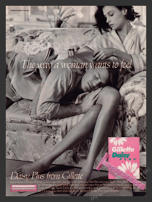 1989 Gillette Daisy Plus Razor Sexy Soft Legs Couch Print Advertisement Ad