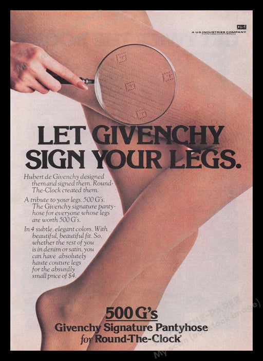 Givenchy Hosiery 1970s Print Advertisement Ad 1977 Round-the-Clock Legs Fetch the Paper!