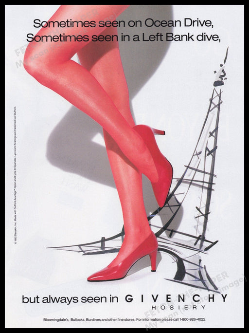 Givenchy Hosiery 1990s Print Advertisement Ad 1992 Red Legs Eiffel Tower Paris Fetch the Paper!