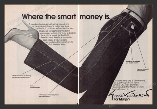 Gloria Vanderbilt for Murjani Jeans 1980s Print Advertisement (2 pages) 1980 Fetch the Paper!