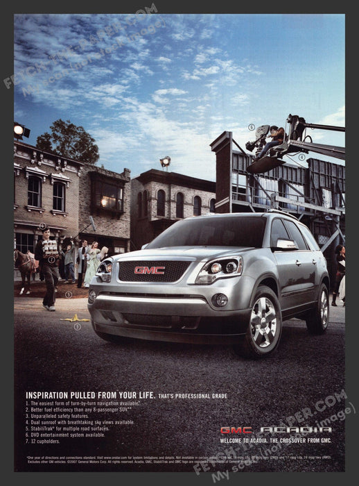 2007 Print Advertisement GMC Acadia on Movie Set Ad.