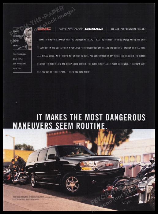 GMC Yukon XL Denali SUV 2000s Print Advertisement Ad 2002 Dangerous Maneuvers Fetch the Paper!
