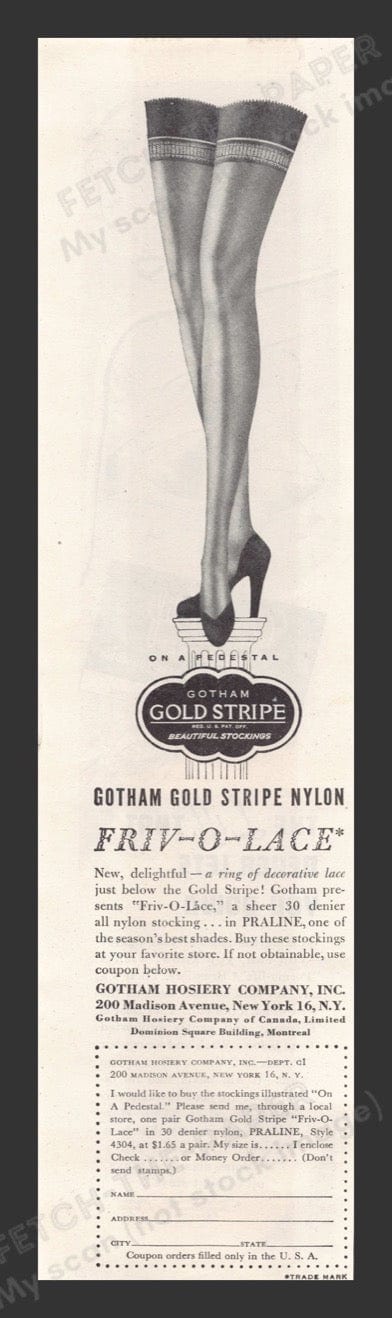 1948 Gotham Gold Stripe Nylon Hosiery Print Advertisement Ad