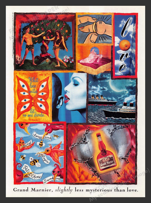 Grand Marnier 1990s Print Advertisement 1995 Less Mysterious than Love Fetch the Paper!