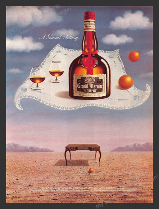 1987 Grand Marnier Liqueur Floating Table Cloth Print Advertisement Ad