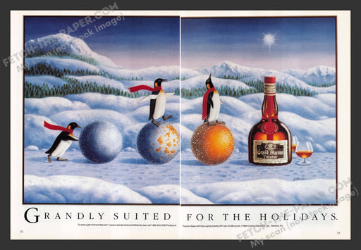 1990 Print Advertisement 2 Page Grand Marnier Liqueur Penguin Holidays Alcohol.