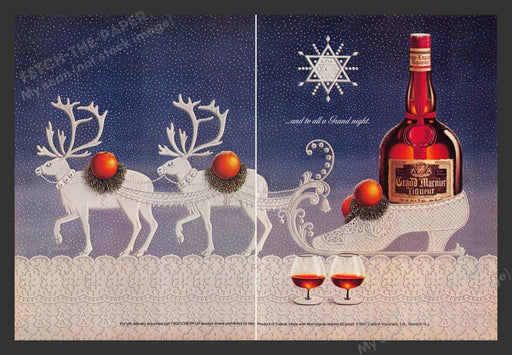 1987 Grand Marnier Liqueur Reindeer Sleigh Print Advertisement (2 Pages)