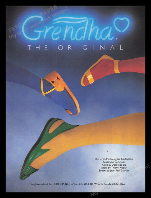 Grendha Shoes 1980s Print Advertisement Ad 1985 Color Tights Legs Feet Fetch the Paper!